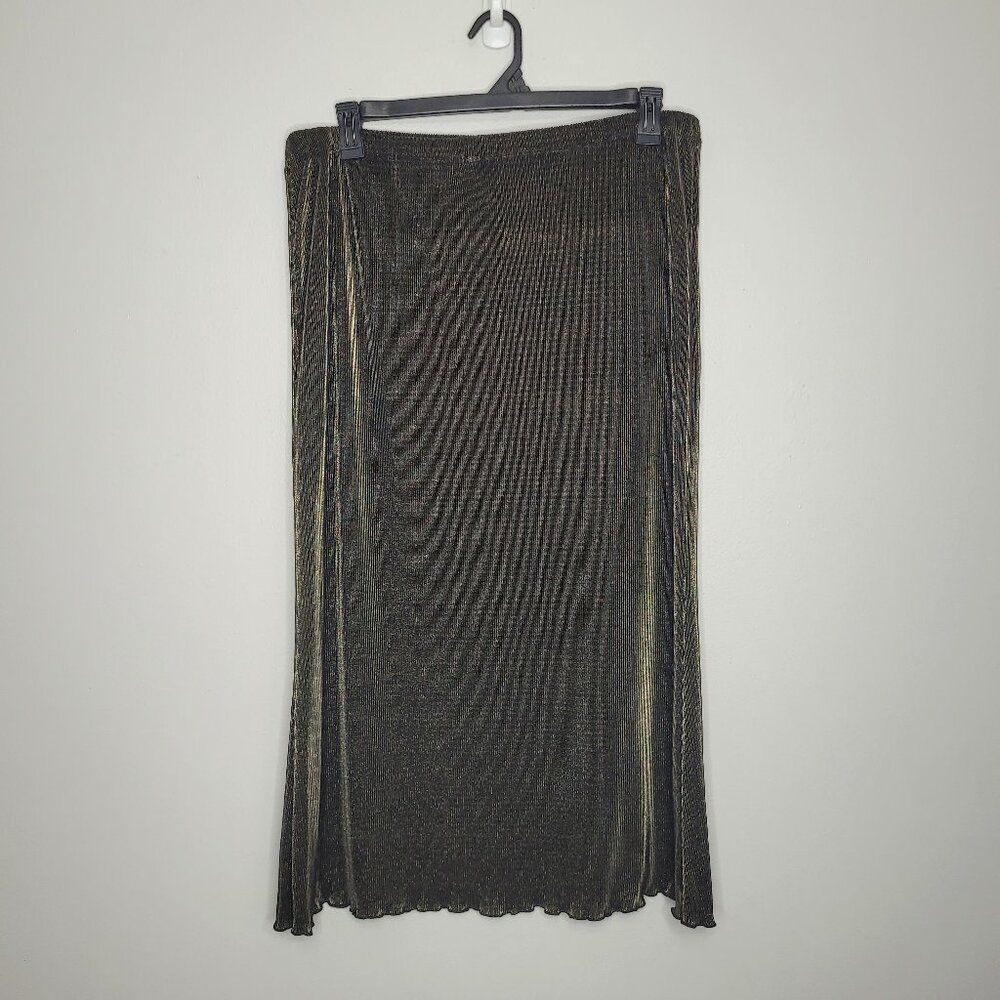 Vintage gold black metallic pull on textured party disco midi skirt